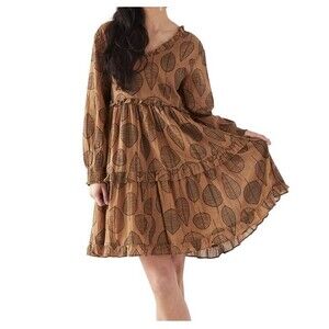 Crosstree Lane Mustard Leaf Tunic Long Sleeve Mini Dress- Womens Size Large NWT